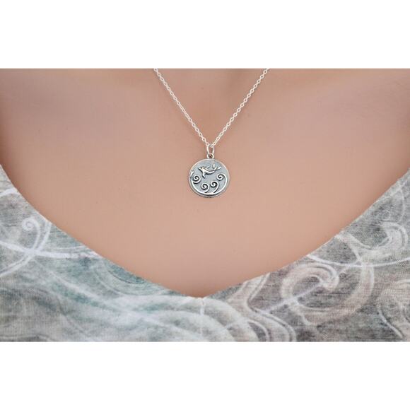 Sterling Silver Dolphin Charm with Waves Necklace - Picture 4 of 4